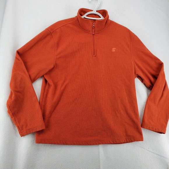 Starter Sweater Mens 1/4 Zip Fleece Orange Sweatshirt Pullover Size Medium - Picture 2 of 12